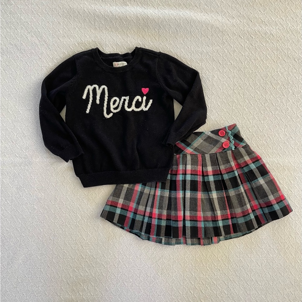 Hartstrings and The Place Sweater and Plaid Skirt Set with Adjustable Waist